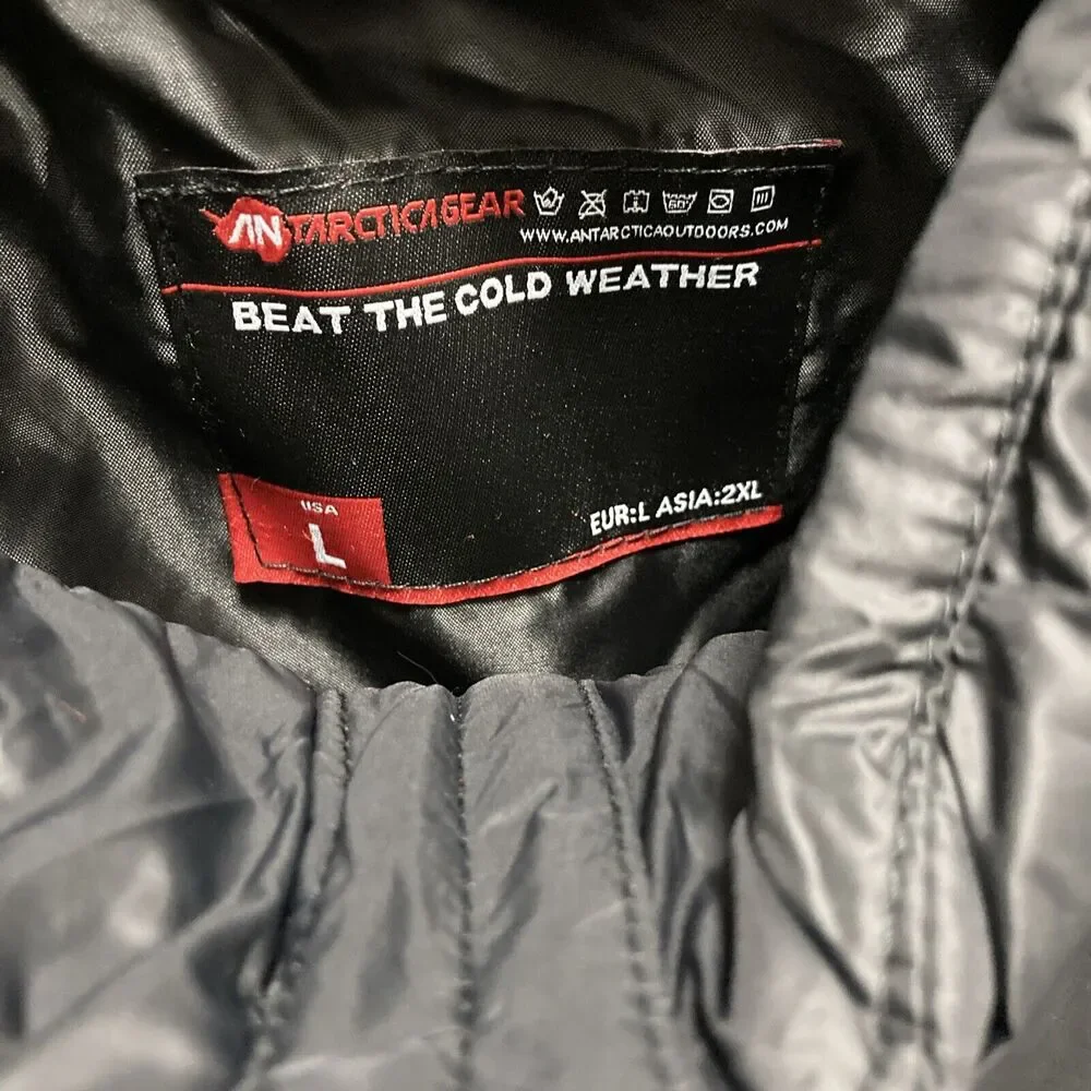 Antarctica Gear Heated Puffer Jacket Black Hood Men Size Large w Battery 16000